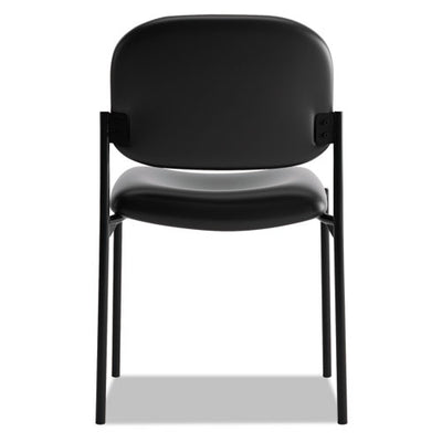 Vl606 Stacking Guest Chair Without Arms, Bonded Leather Upholstery, 21.25" X 21" X 32.75", Black Seat, Black Back, Black Base