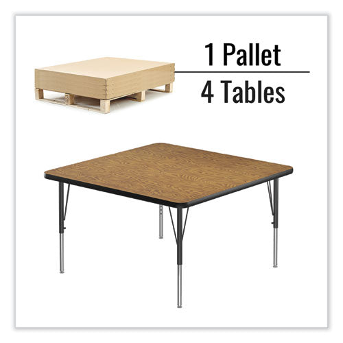 Adjustable Activity Tables, Square, 48" X 48" X 19" To 29", Medium Oak Top, Black Legs, 4/pallet, Ships In 4-6 Business Days