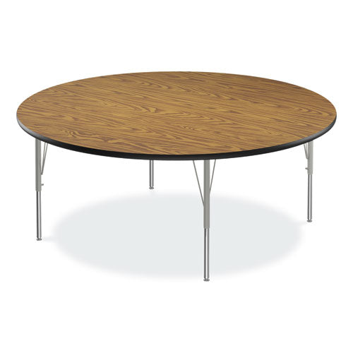 Height Adjustable Activity Tables, Round, 60" X 19" To 29", Medium Oak Top, Gray Legs, 4/pallet, Ships In 4-6 Business Days