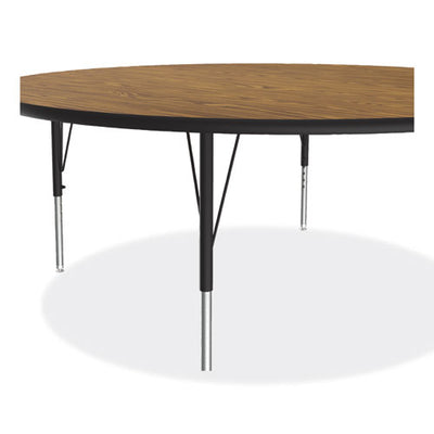 Height Adjustable Activity Tables, Round, 60" X 19" To 29", Medium Oak Top, Black Legs, 4/pallet, Ships In 4-6 Business Days