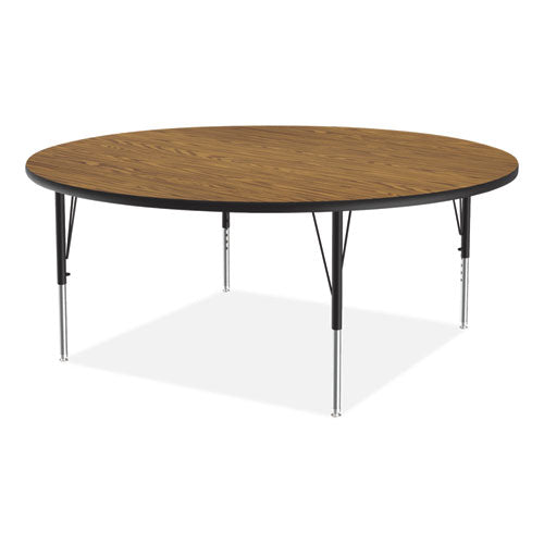 Height Adjustable Activity Tables, Round, 60" X 19" To 29", Medium Oak Top, Black Legs, 4/pallet, Ships In 4-6 Business Days