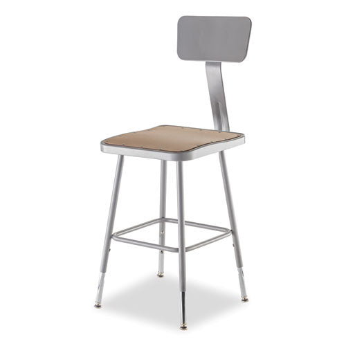 6300 Series Height Adj Hd Square Seat Steel Stool W/back, Supports 500 Lb, 18"-26" Seat Ht, Brown/gray, Ships In 1-3 Bus Days
