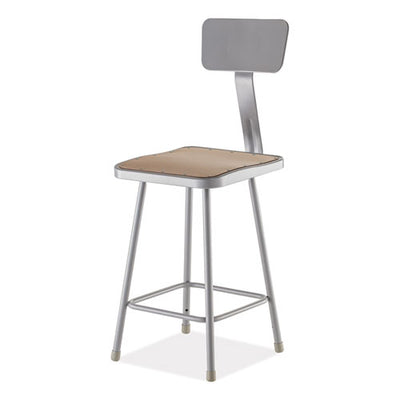 6300 Series Hd Square Seat Stool W/backrest, Supports 500 Lb, 23.25" Seat Ht, Brown Seat,gray Back/base,ships In 1-3 Bus Days