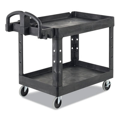 Heavy-duty Utility Cart With Lipped Shelves, Plastic, 2 Shelves, 750 Lb Capacity, 26" X 55" X 33.25", Black