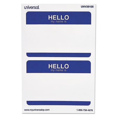 "hello" Self-adhesive Name Badges, 3.5 X 2.25, White/blue, 100/pack