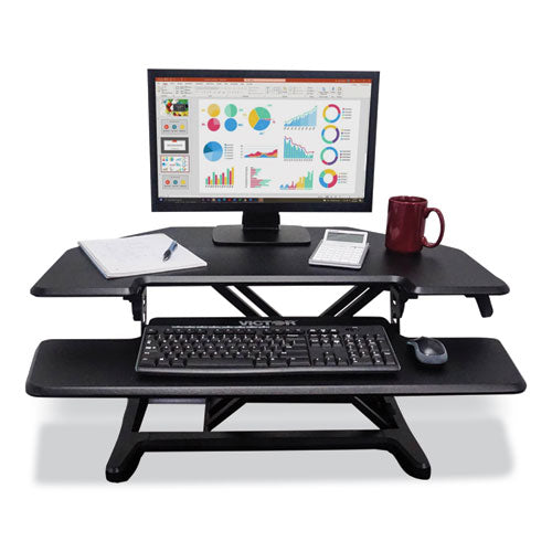 Height Adjustable Corner Standing Desk With Keyboard Tray, 36 X 20 X 0 To 20, Black, Ships In 1-3 Business Days