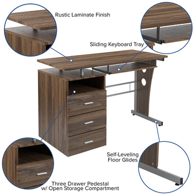 Walnut 3 Drawer Pedestal Desk
