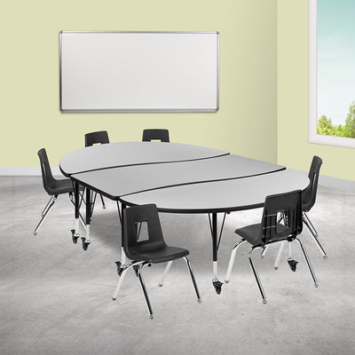 86" Oval Wave Grey Table Set