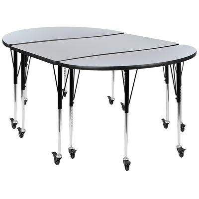 3pc 76" Oval Grey Table Set