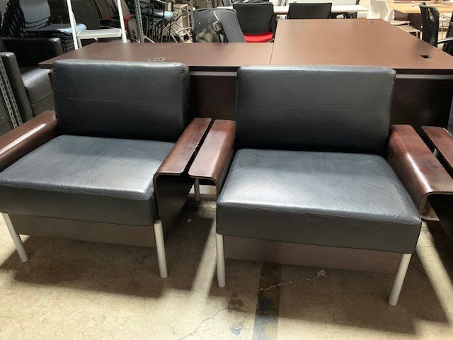(3) Leather Chairs with wood arms