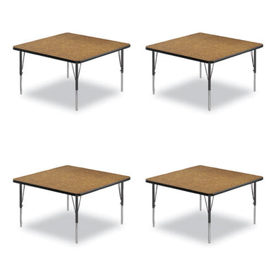 Adjustable Activity Tables, Square, 48" X 48" X 19" To 29", Medium Oak Top, Black Legs, 4/pallet, Ships In 4-6 Business Days
