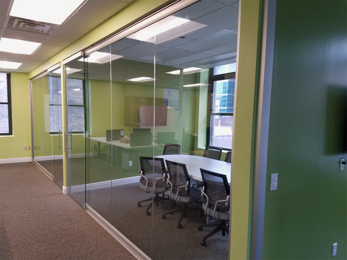 NxtWall View Series glass conference room with decorative privacy film