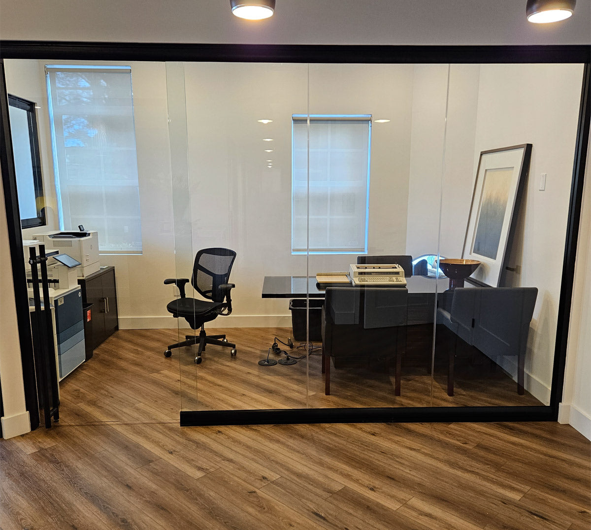 NxtWall View Series floor-to-ceiling glass office with sliding glass door