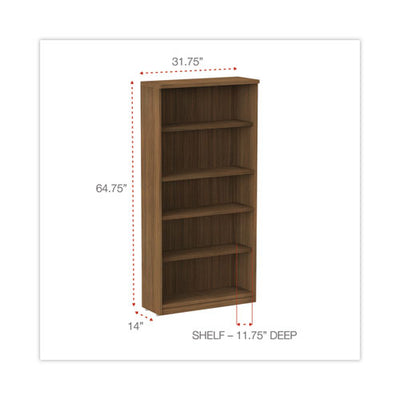 Alera Valencia Series Bookcase, Five-shelf, 31.75w X 14d X 64.75h, Modern Walnut