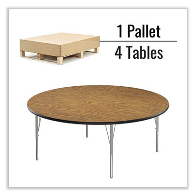 Height Adjustable Activity Tables, Round, 60" X 19" To 29", Medium Oak Top, Gray Legs, 4/pallet, Ships In 4-6 Business Days