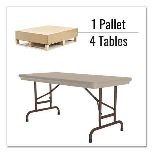 Adjustable Folding Table, Rectangular, 48" X 24" X 22" To 32", Mocha Top, Brown Legs, /pallet, Ships In 4-6 Business Days