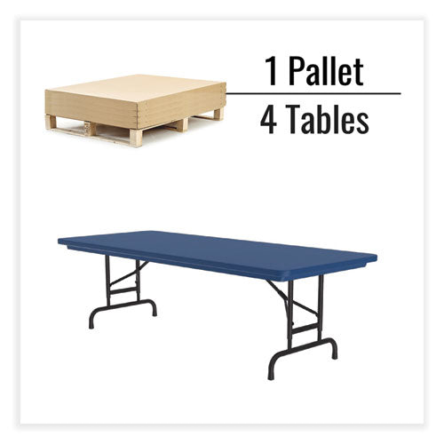 Adjustable Folding Tables, Rectangular, 72" X 30" X 22" To 32", Blue Top, Black Legs, 4/pallet, Ships In 4-6 Business Days