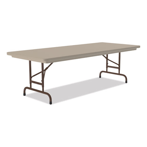 Adjustable Folding Tables, Rectangular, 96" X 30" X 22" To 32", Mocha Top, Brown Legs, 4/pallet, Ships In 4-6 Business Days