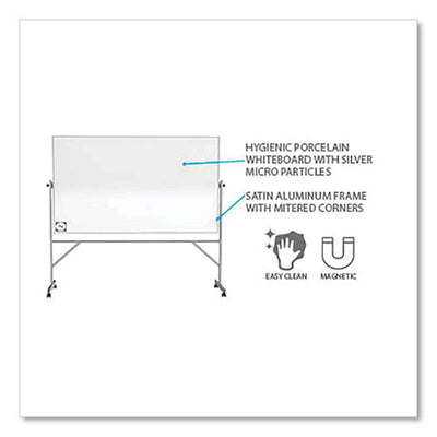 Reversible Magnetic Hygienic Porcelain Whiteboard, Satin Aluminum Frame/stand, 48 X 36, White Surface, Ships In 7-10 Bus Days