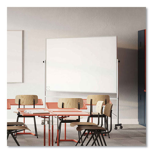 Reversible Magnetic Hygienic Porcelain Whiteboard, Satin Aluminum Frame/stand, 72 X 48, White Surface, Ships In 7-10 Bus Days