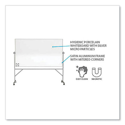 Reversible Magnetic Hygienic Porcelain Whiteboard, Satin Aluminum Frame/stand, 72 X 48, White Surface, Ships In 7-10 Bus Days