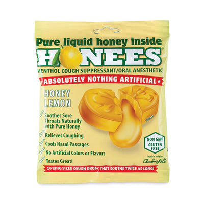 Cough Drops, Honey-lemon, 20 Per Bag, 6 Bags/pack, Ships In 1-3 Business Days
