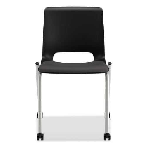 Motivate Four-leg Stacking Chair, Supports 300 Lb, 18.25" Seat Height, Onyx Fabric Seat, Black Back, Platinum Base, 2/carton