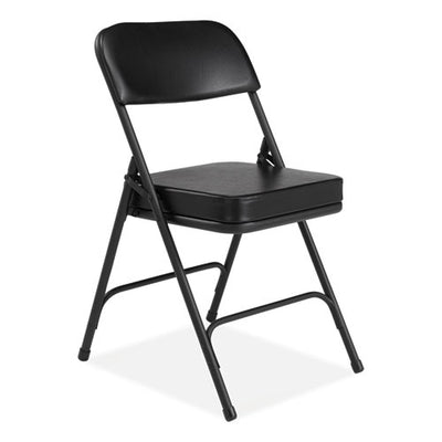 3200 Series 2" Vinyl Upholstered Double Hinge Folding Chair, Supports 300lb, 18.5" Seat Ht, Black, 2/ct,ships In 1-3 Bus Days