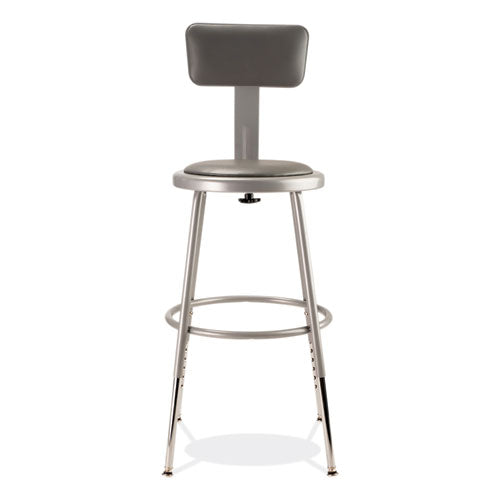 6400 Series Height Adjustable Heavy Duty Padded Stool W/backrest, Supports 300lb, 19"-27" Seat Ht, Gray,ships In 1-3 Bus Days