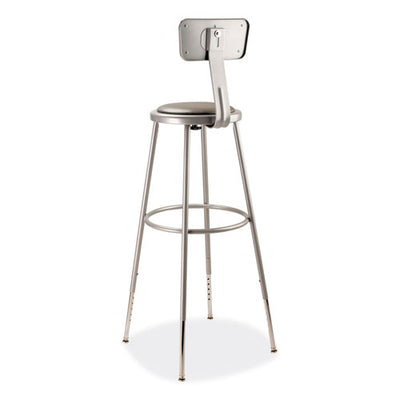 6400 Series Height Adjustable Heavy Duty Padded Stool W/backrest, Supports 300lb, 32"-39" Seat Ht, Gray,ships In 1-3 Bus Days