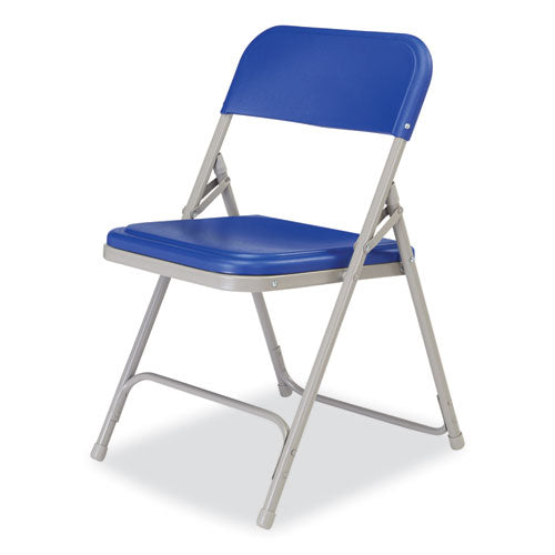 800 Series Premium Plastic Folding Chair, Supports 500 Lb, 18" Seat Ht, Blue Seat/back, Gray Base, 4/ct,ships In 1-3 Bus Days
