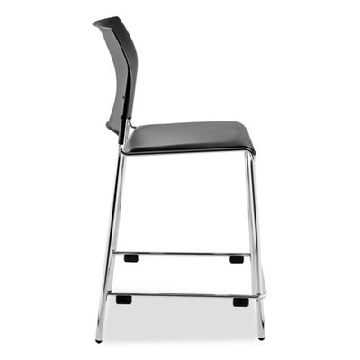 Cafetorium Counter Height Stool, Padded, Supports 300lb, 24" Seat Height, Black Seat/back, Chrome Base, Ships In 1-3 Bus Days