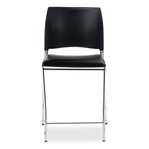 Cafetorium Counter Height Stool, Padded, Supports 300lb, 24" Seat Height, Black Seat/back, Chrome Base, Ships In 1-3 Bus Days