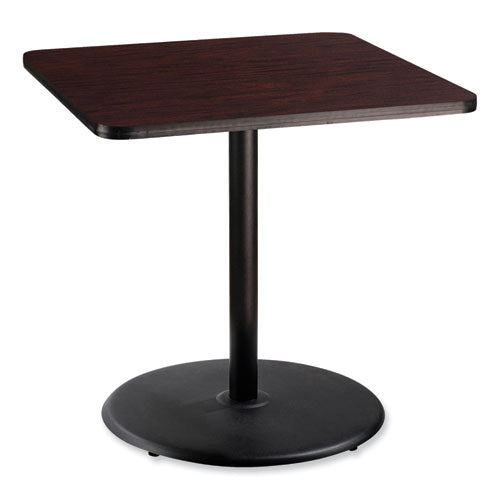 Cafe Table, 36w X 36d X 36h, Square Top/round Base, Mahogany Top, Black Base, Ships In 1-3 Business Days