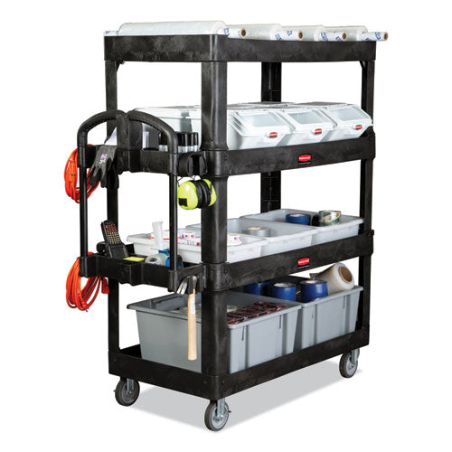 Heavy-duty Ergo Utility Cart, Plastic, 4 Shelves, 700 Lb Capacity, 24.35" X 54.1" X 62.4", Black