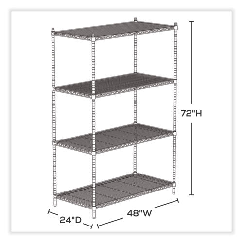 Industrial Wire Shelving, Four-shelf, 48w X 24d X 72h, Black, Ships In 1-3 Business Days