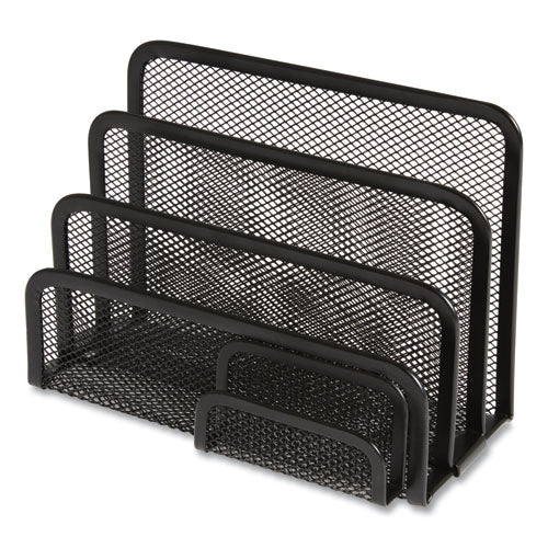 Wire Mesh Mail Sorter With Business Card Holder, 4 Sections, #6 1/4 To #16 Envelopes, 5.59 X 3.93 X 7.55, Matte Black