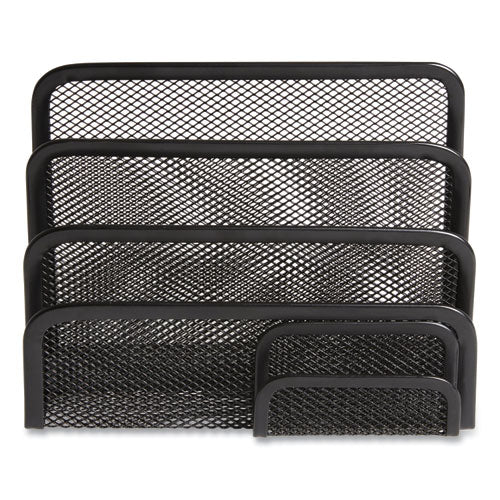 Wire Mesh Mail Sorter With Business Card Holder, 4 Sections, #6 1/4 To #16 Envelopes, 5.59 X 3.93 X 7.55, Matte Black