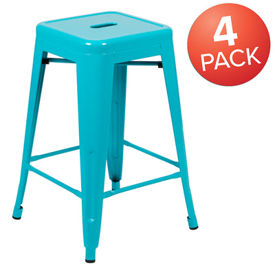 Teal 24" High Metal Stool