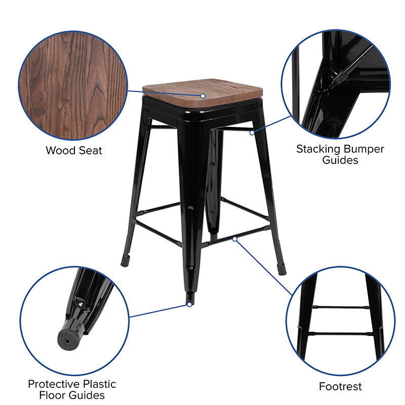 Black 24" High Metal Stool