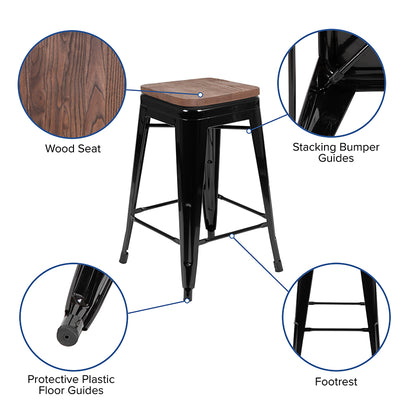 Black 24" High Metal Stool