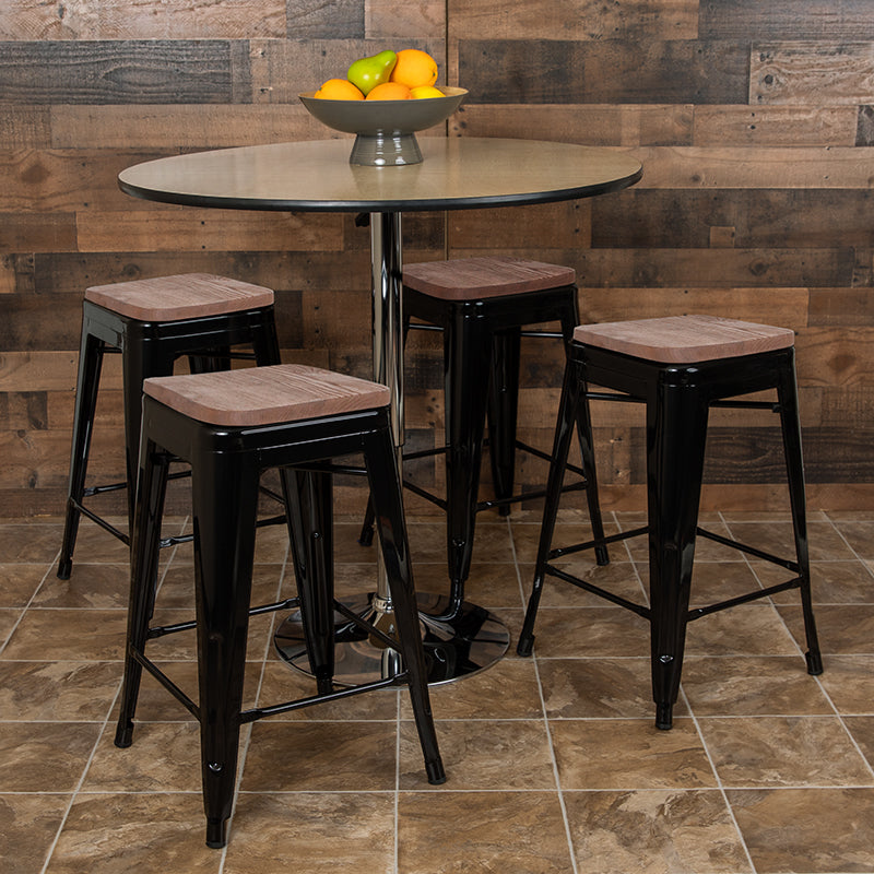 Black 24" High Metal Stool