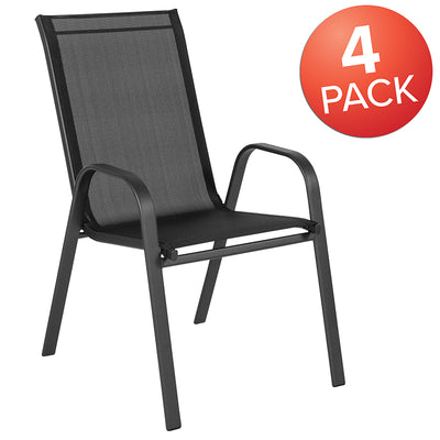 4pk Black Patio Stack Chair