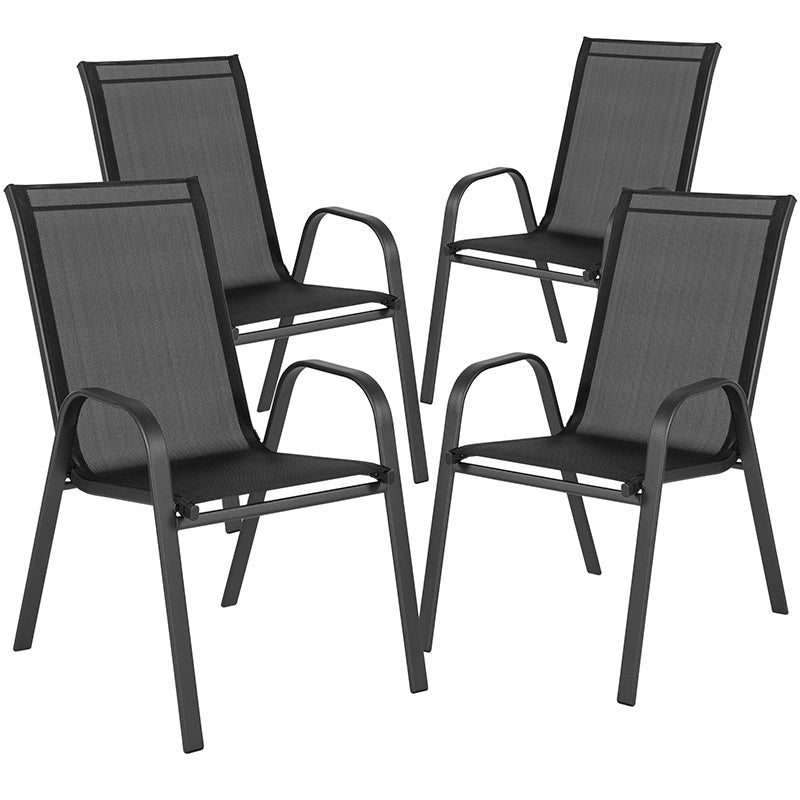 4pk Black Patio Stack Chair