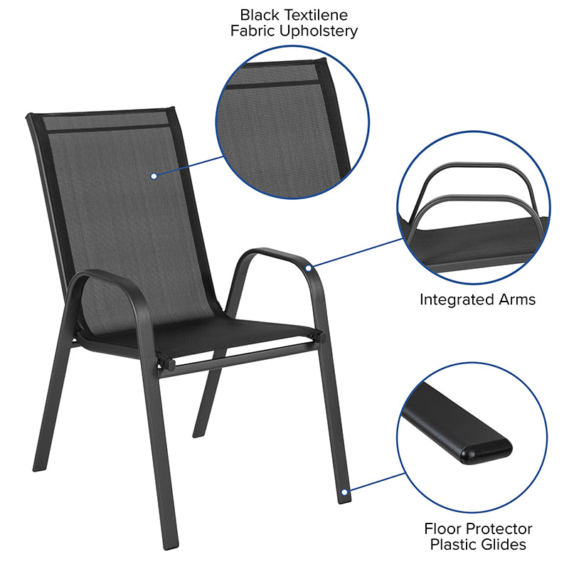 4pk Black Patio Stack Chair