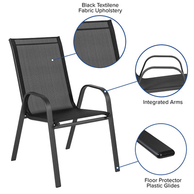 4pk Black Patio Stack Chair