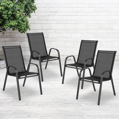 4pk Black Patio Stack Chair
