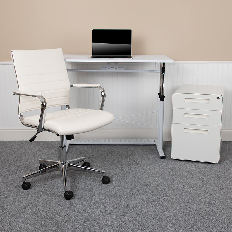 White Desk, Chair, Cabinet Set
