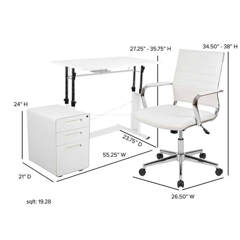 White Desk, Chair, Cabinet Set
