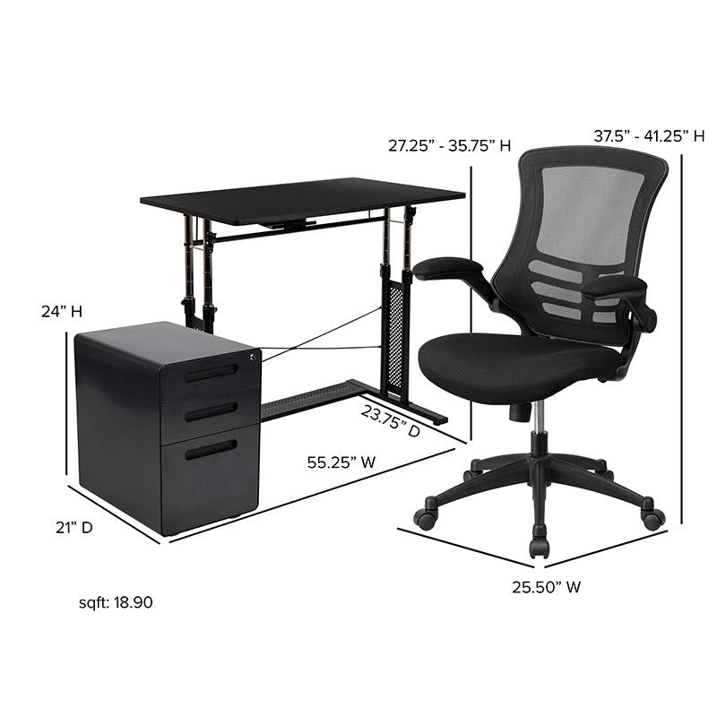 Black Desk, Chair, Cabinet Set